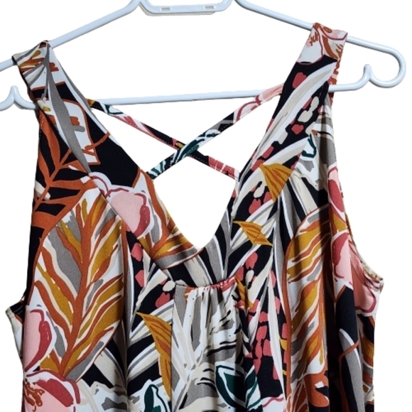 Floral maxi sleeveless tropical multicolor jersey dress  size L - Picture 4 of 4